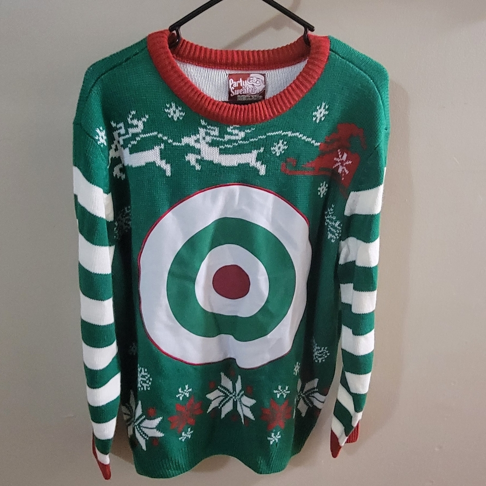 Unisex Ugly Christmas Party Sweater Drinking Game Sz L Bullseye Target Darts